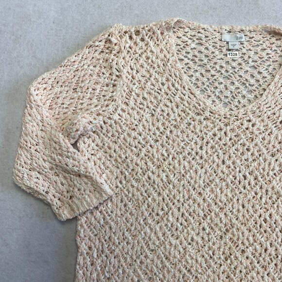 J. Jill 100% Cotton Crochet Top Pullover Women's M Pink 3/4 Sleeve Pullover - Picture 6 of 10